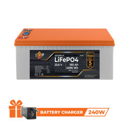 Акумулятор LP LiFePO4 25,6V - 160 Ah (4096Wh) (BMS 200A/100А) пластик LCD Smart BT 
