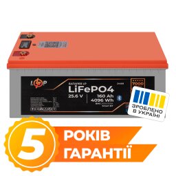 Акумулятор LP LiFePO4 25,6V - 160 Ah (4096Wh) (BMS 200A/100А) пластик LCD Smart BT