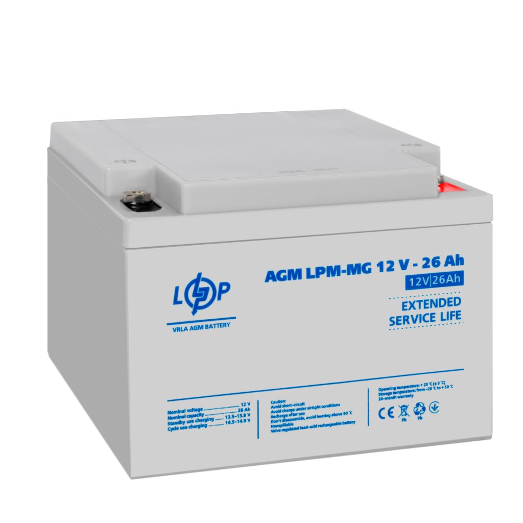 Акумулятор мультигелевый AGM LPM-MG 12V - 26 Ah под болт М5 - Изображение 4