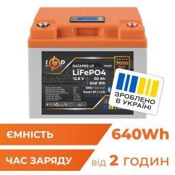 Акумулятор LP LiFePO4 12,8V - 50 Ah (640Wh) (BMS 40A/40А) пластик LCD Smart BT