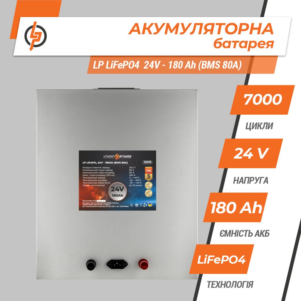 Акумулятор LP LiFePO4 24V (25,6V) - 180 Ah (4608Wh) (BMS 80A) металл - Зображення 4