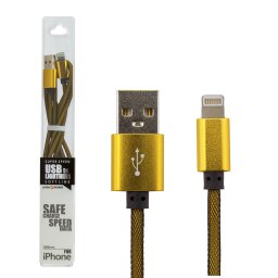 Кабель USB - Lightning 1м G (метал. плетение) золотой /