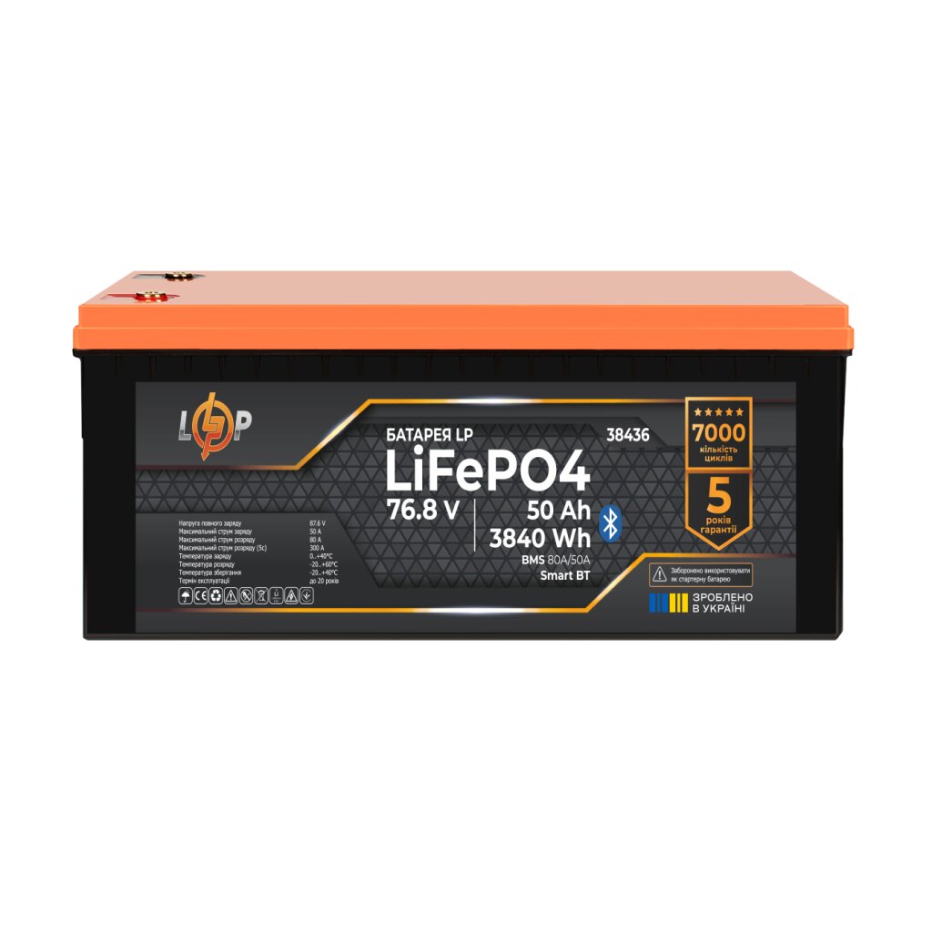 Акумулятор LP LiFePO4 76,8V - 50 Ah (3840Wh) (BMS 80A/50А) пластик Smart BT - Изображение 3