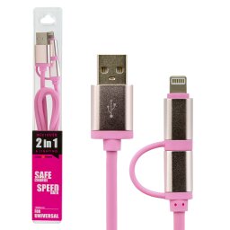 Кабель 2 в 1 USB - micro USB Lightning P 1м розовый /Retail