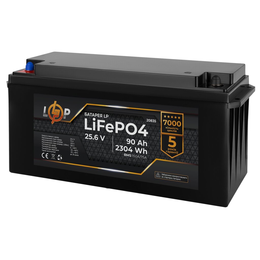 Акумулятор LP LiFePO4 24V (25,6V) - 90 Ah (2304Wh) (BMS 150A/75А) пластик - Изображение 1