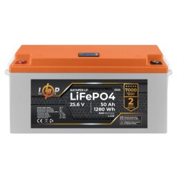 Аккумулятор LP LiFePO4 25,6V - 50 Ah (1280Wh) (BMS 80A/40А) пластик LCD для ИБП null