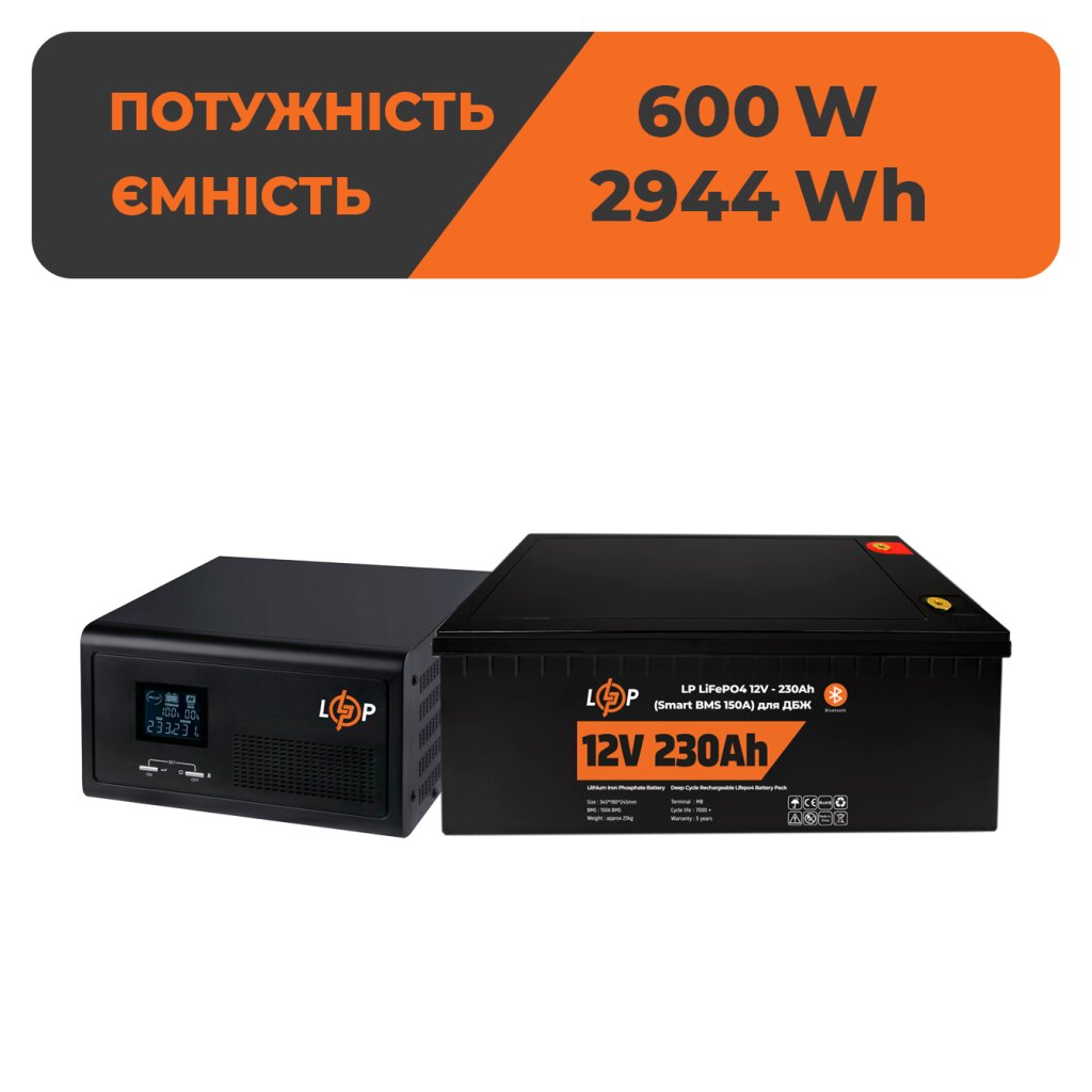 Комплект резервного живлення LP(LogicPower) ДБЖ + літієва (LiFePO4) батарея (UPS 1000VA + АКБ LiFePO4 2944W) - Изображение 1