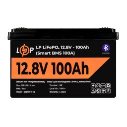 Аккумулятор LP LiFePO4 12V (12,8V) - 100 Ah (1280Wh) (Smart BMS 100А) с BT пластик