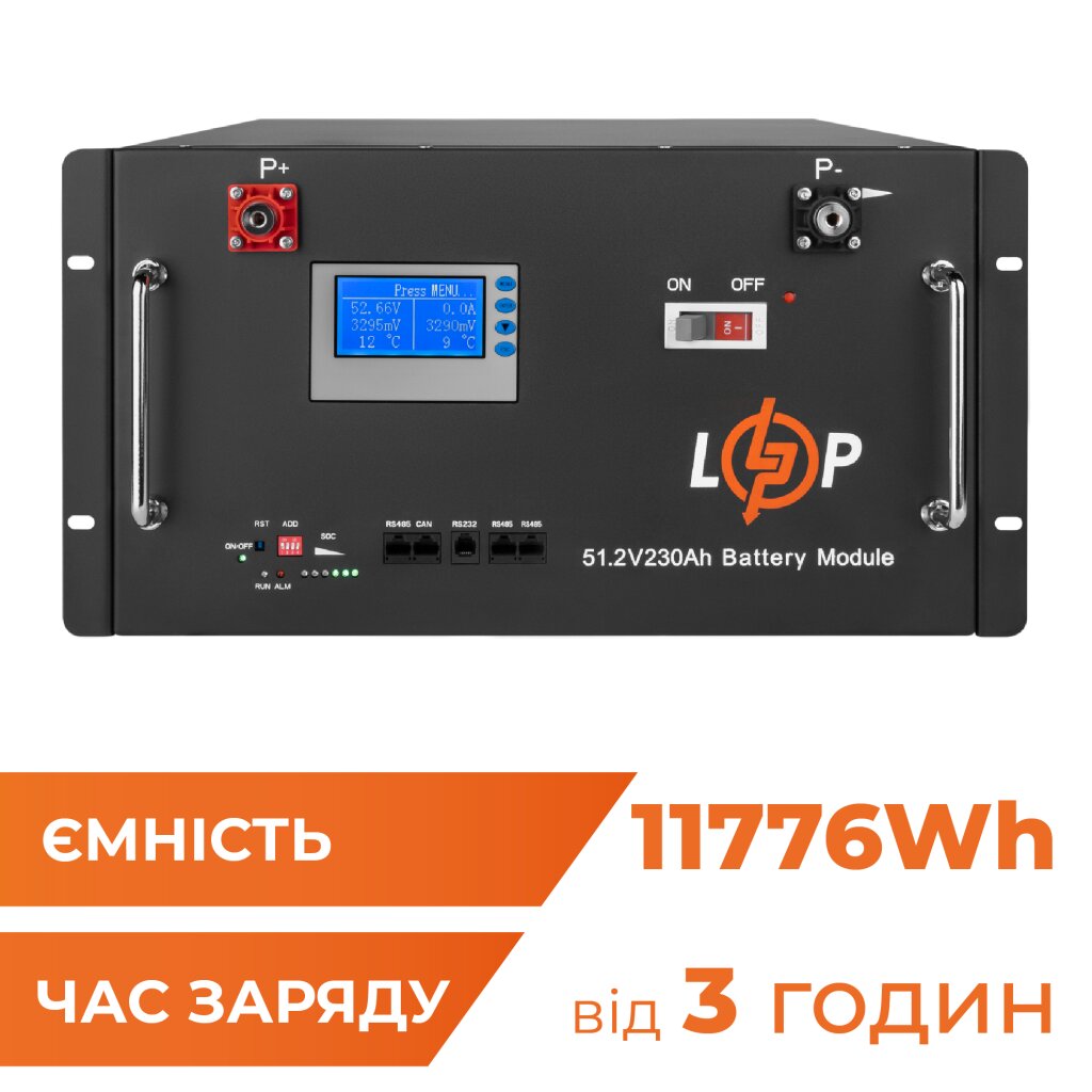 Акумулятор LP LiFePO4 48V (51,2V) - 230 Ah (11776Wh) (Smart BMS 200A) з LCD RM RS485/CAN - Изображение 1