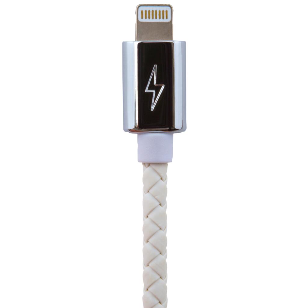Кабель USB - Lightning 1м W (кож. плетение) белый / Re - Изображение 2