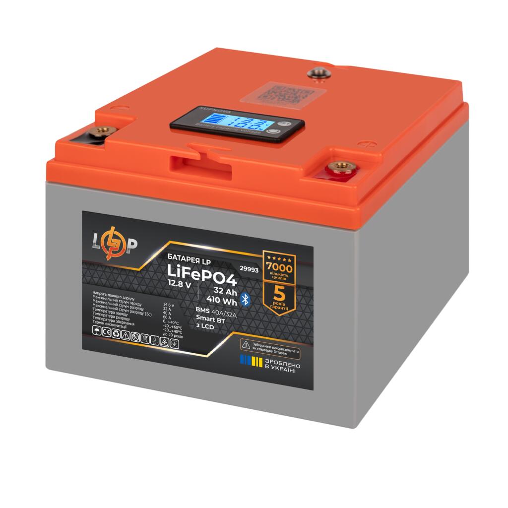 Акумулятор LP LiFePO4 12,8V - 32 Ah (410Wh) (BMS 40А/32A) пластик LCD Smart BT - Зображення 4